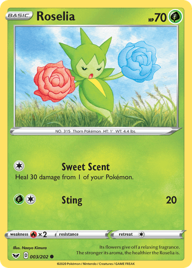 Carta Roselia 3/202 do set Sword & Shield — Pokémon TCG | Bynx