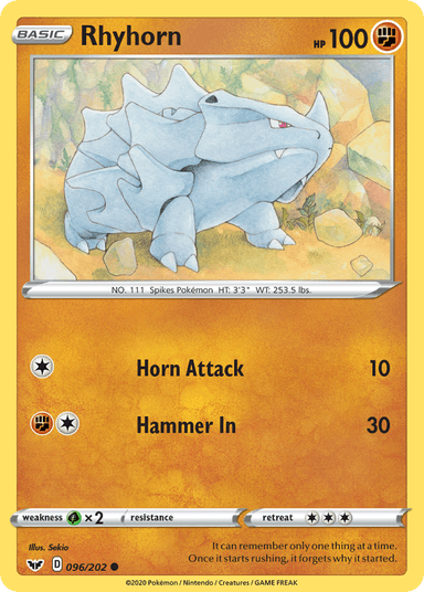 Carta Rhyhorn 96/202 do set Sword & Shield — Pokémon TCG | Bynx