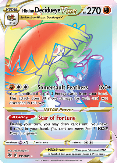 Carta Hisuian Decidueye VSTAR 195/189 do set Astral Radiance — Pokémon TCG | Bynx