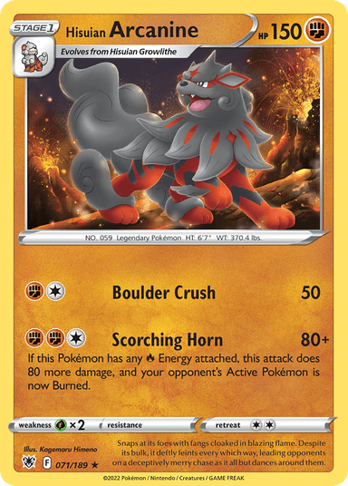 Carta Hisuian Arcanine 71/189 do set Astral Radiance — Pokémon TCG | Bynx