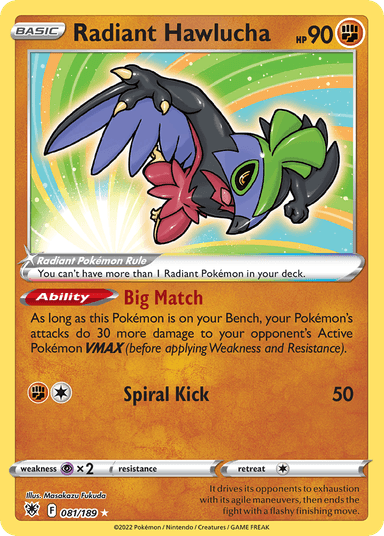 Carta Radiant Hawlucha 81/189 do set Astral Radiance — Pokémon TCG | Bynx