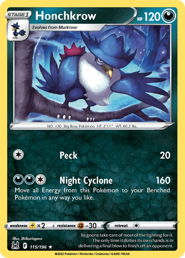 Carta Honchkrow 115/196 do set Lost Origin — Pokémon TCG | Bynx