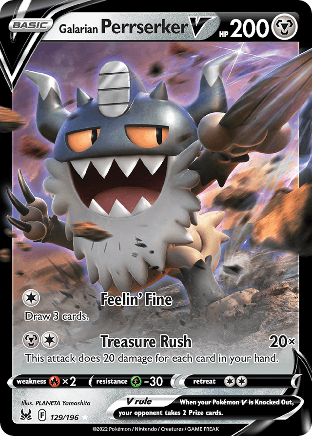 Carta Galarian Perrserker V 129/196 do set Lost Origin — Pokémon TCG | Bynx