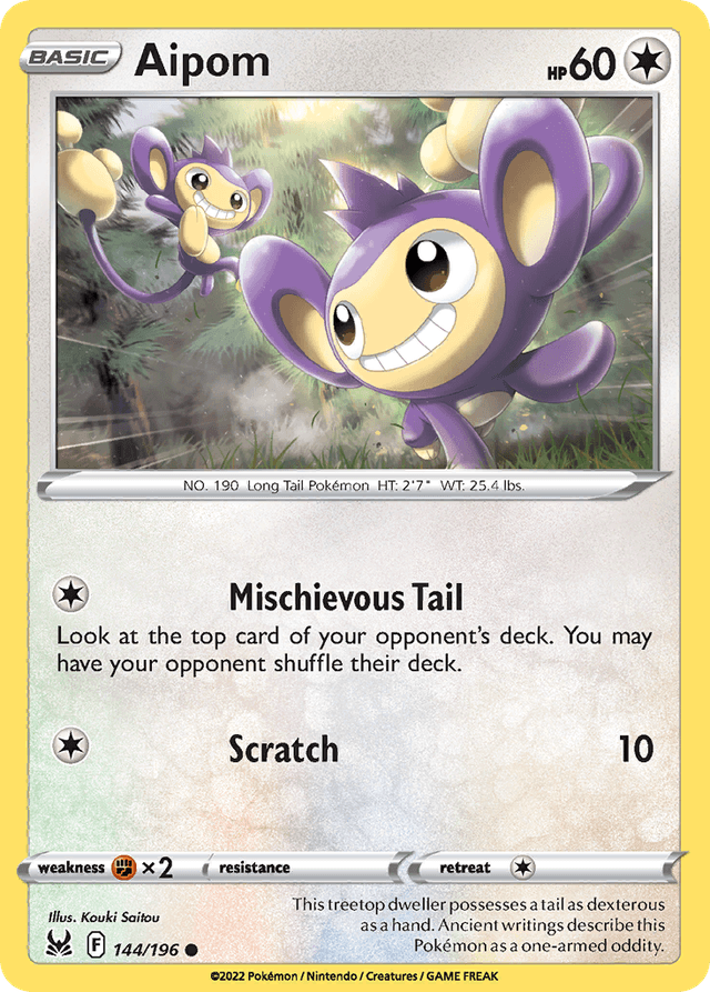 Carta Aipom 144/196 do set Lost Origin — Pokémon TCG | Bynx
