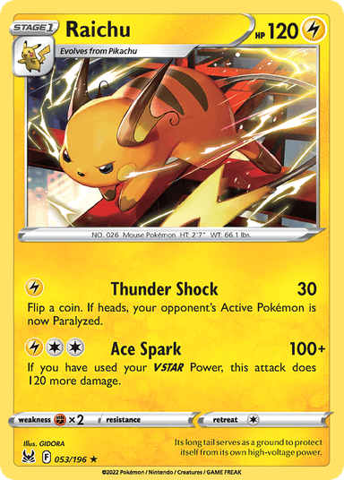 Carta Raichu 53/196 do set Lost Origin — Pokémon TCG | Bynx