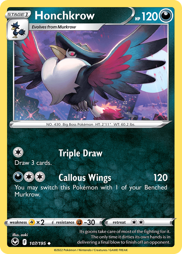 Carta Honchkrow 107/195 do set Silver Tempest — Pokémon TCG | Bynx
