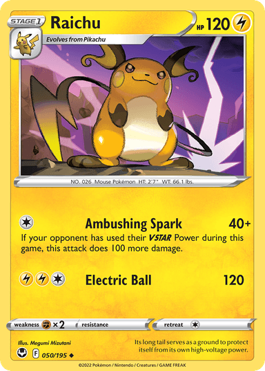 Carta Raichu 50/195 do set Silver Tempest — Pokémon TCG | Bynx