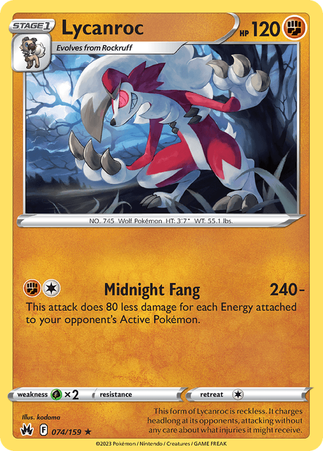 Carta Lycanroc 74/159 do set Crown Zenith — Pokémon TCG | Bynx
