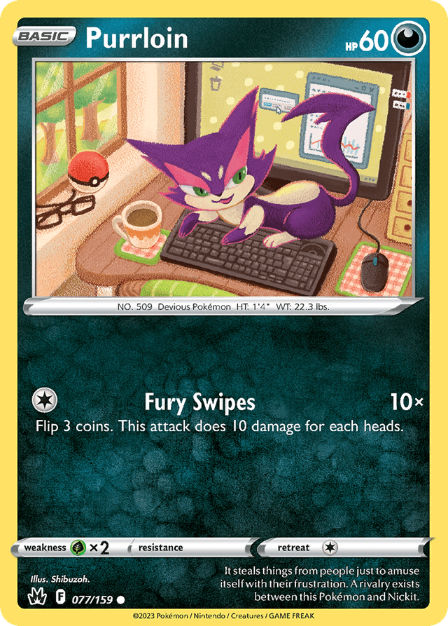 Carta Purrloin 77/159 do set Crown Zenith — Pokémon TCG | Bynx