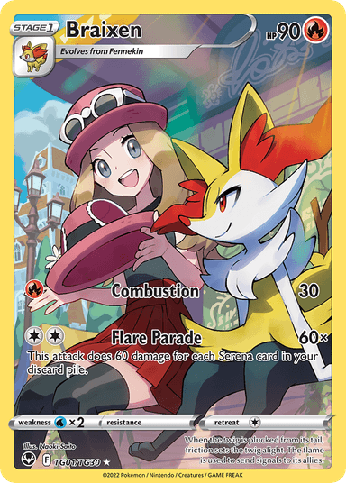 Carta Braixen TG01/30 do set Silver Tempest Trainer Gallery — Pokémon TCG | Bynx
