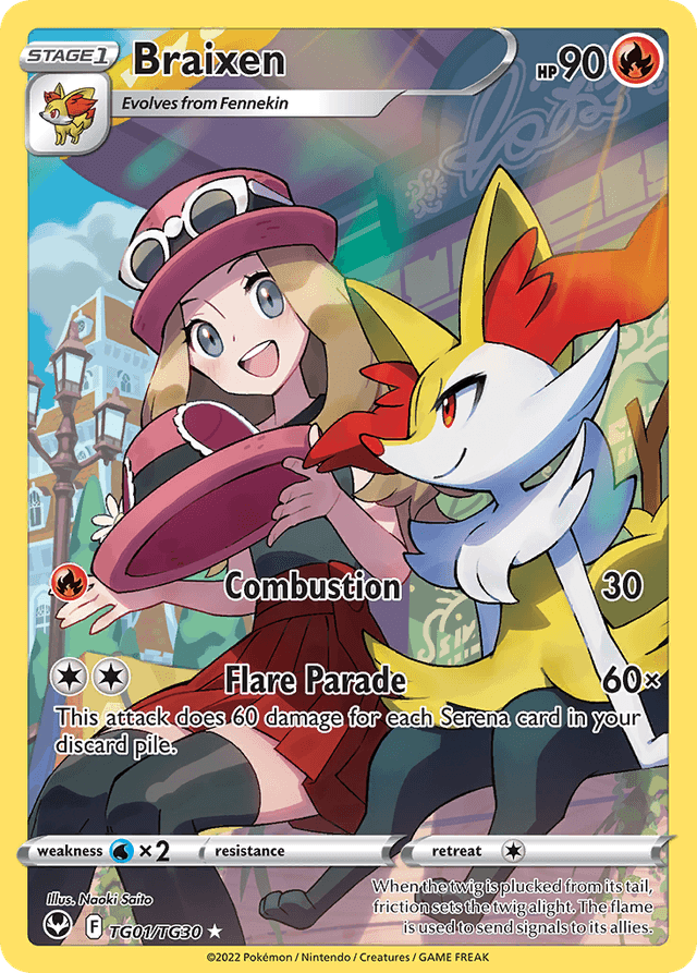 Carta Braixen TG01/30 do set Silver Tempest Trainer Gallery — Pokémon TCG | Bynx