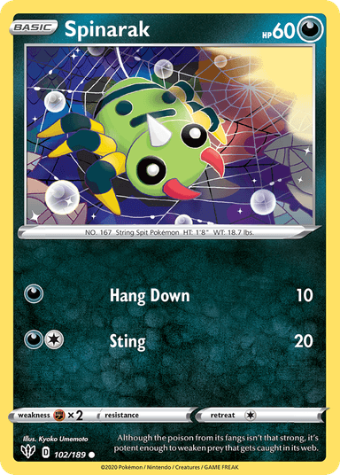 Carta Spinarak 102/189 do set Darkness Ablaze — Pokémon TCG | Bynx