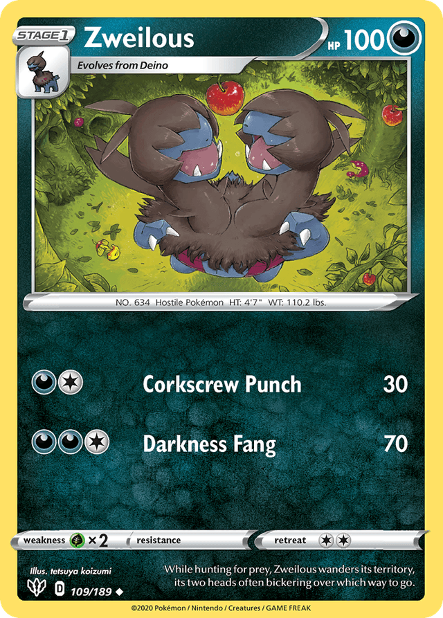 Carta Zweilous 109/189 do set Darkness Ablaze — Pokémon TCG | Bynx