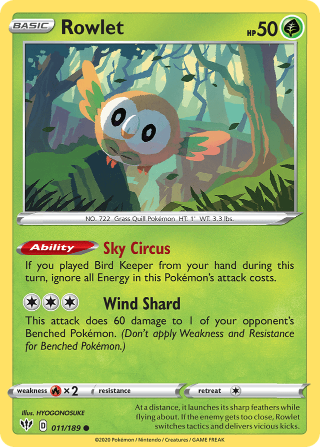 Carta Rowlet 11/189 do set Darkness Ablaze — Pokémon TCG | Bynx