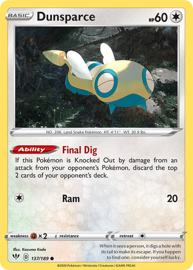 Carta Dunsparce 137/189 do set Darkness Ablaze — Pokémon TCG | Bynx
