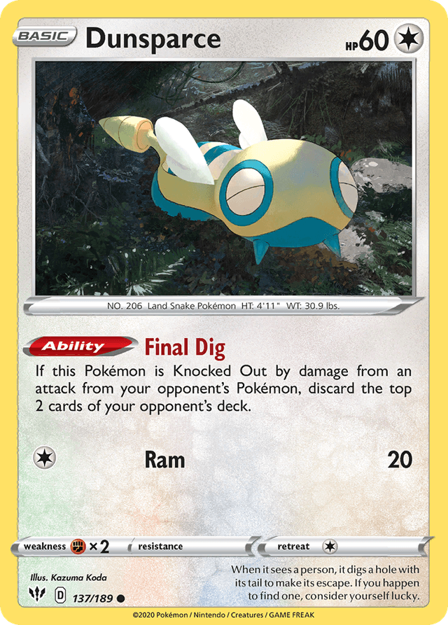 Carta Dunsparce 137/189 do set Darkness Ablaze — Pokémon TCG | Bynx
