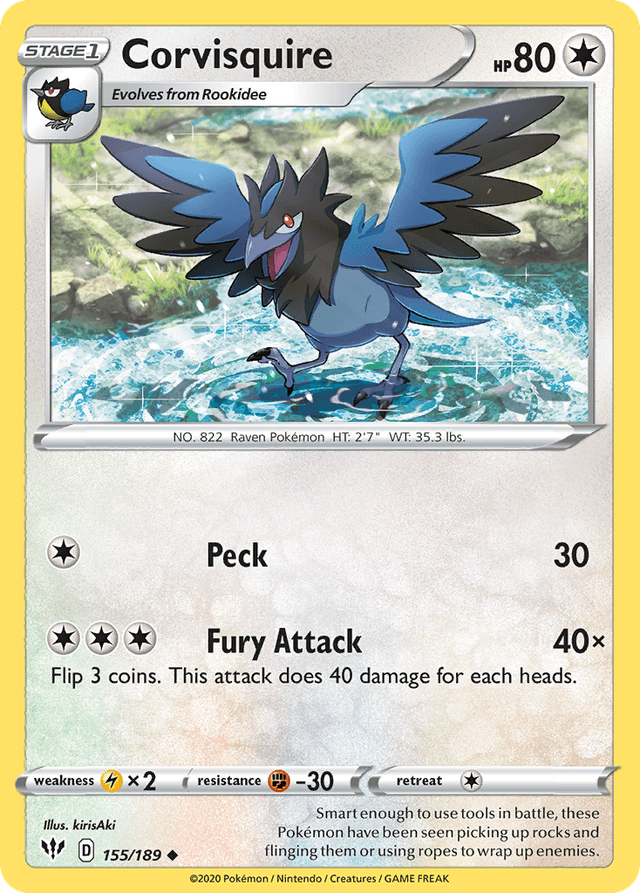 Carta Corvisquire 155/189 do set Darkness Ablaze — Pokémon TCG | Bynx
