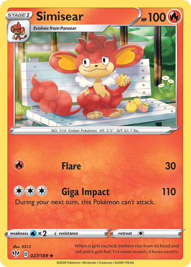 Carta Simisear 27/189 do set Darkness Ablaze — Pokémon TCG | Bynx