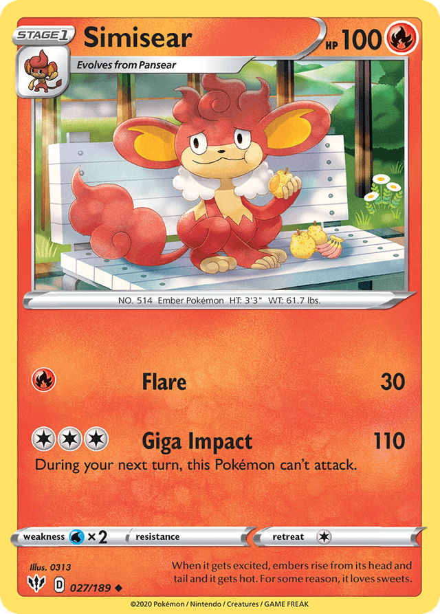 Carta Simisear 27/189 do set Darkness Ablaze — Pokémon TCG | Bynx