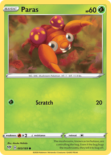 Carta Paras 3/189 do set Darkness Ablaze — Pokémon TCG | Bynx
