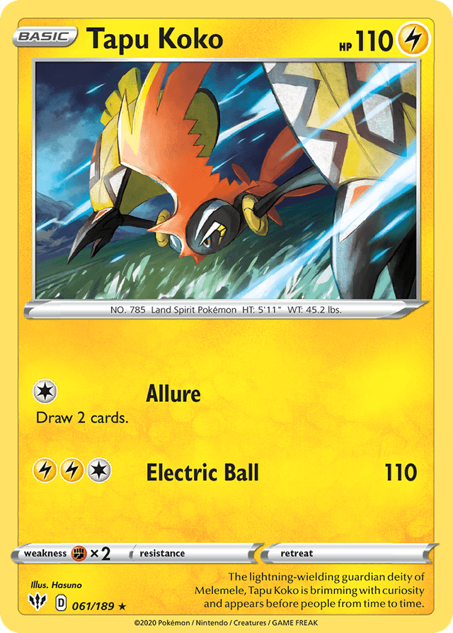 Carta Tapu Koko 61/189 do set Darkness Ablaze — Pokémon TCG | Bynx