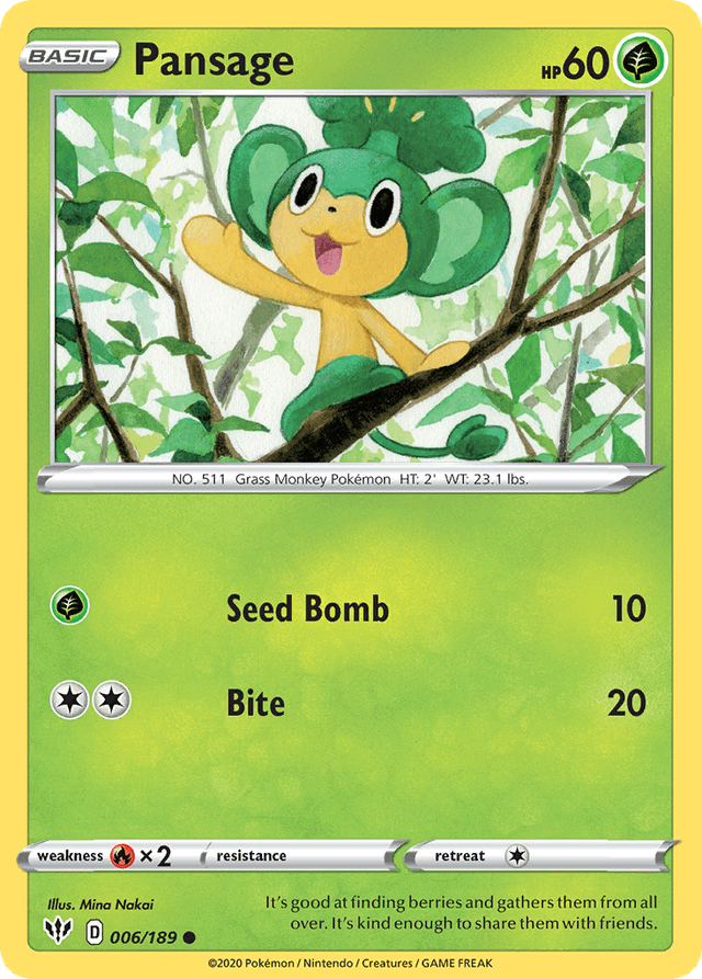 Carta Pansage 6/189 do set Darkness Ablaze — Pokémon TCG | Bynx