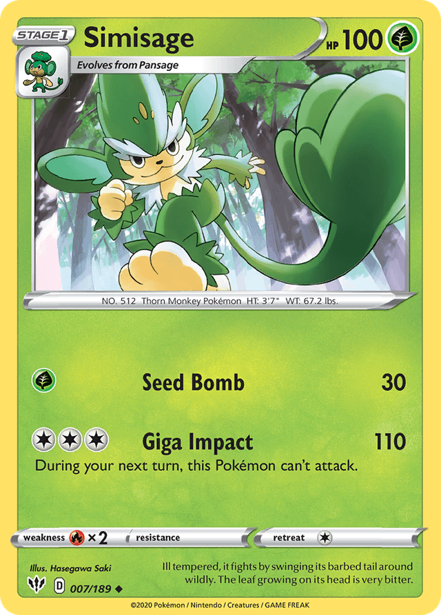 Carta Simisage 7/189 do set Darkness Ablaze — Pokémon TCG | Bynx