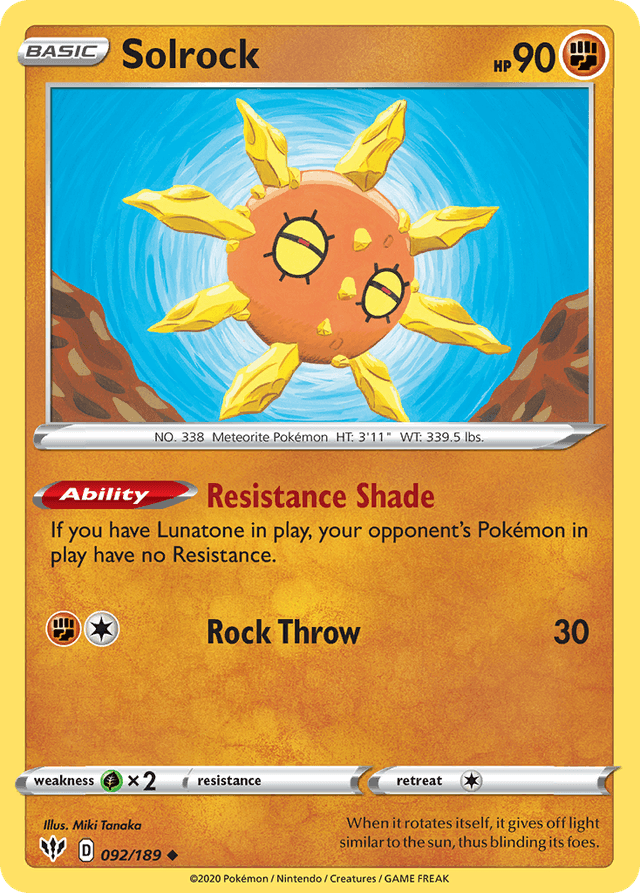 Carta Solrock 92/189 do set Darkness Ablaze — Pokémon TCG | Bynx