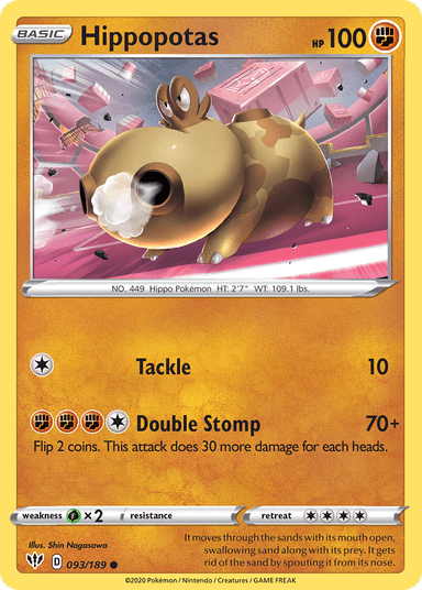 Carta Hippopotas 93/189 do set Darkness Ablaze — Pokémon TCG | Bynx