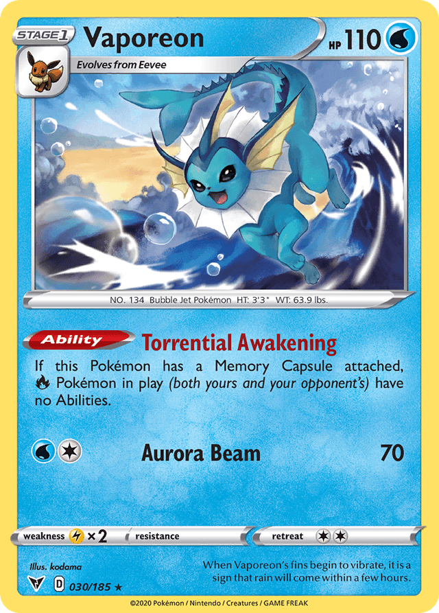 Carta Vaporeon 30/185 do set Vivid Voltage — Pokémon TCG | Bynx