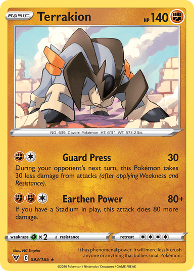 Carta Terrakion 92/185 do set Vivid Voltage — Pokémon TCG | Bynx