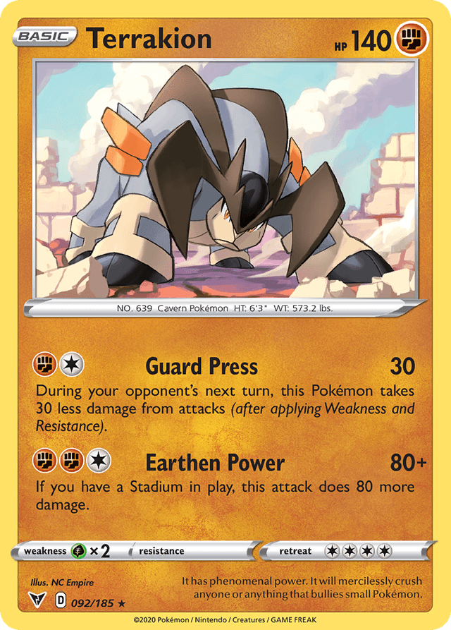 Carta Terrakion 92/185 do set Vivid Voltage — Pokémon TCG | Bynx