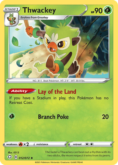 Carta Thwackey 12/72 do set Shining Fates — Pokémon TCG | Bynx