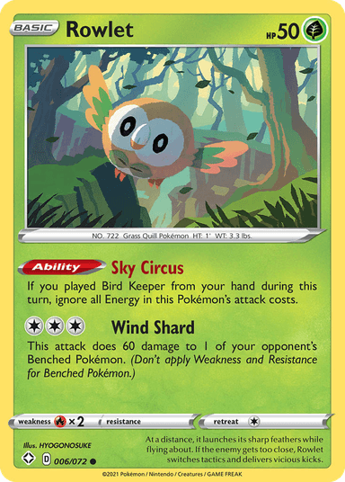 Carta Rowlet 6/72 do set Shining Fates — Pokémon TCG | Bynx