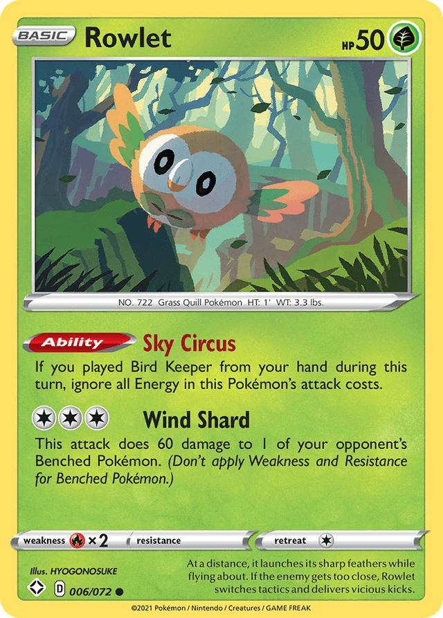 Carta Rowlet 6/72 do set Shining Fates — Pokémon TCG | Bynx