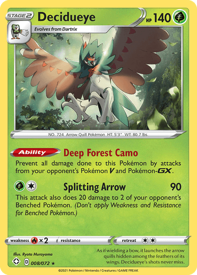 Carta Decidueye 8/72 do set Shining Fates — Pokémon TCG | Bynx