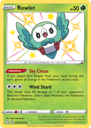 Carta Rowlet SV001/122 do set Shining Fates Shiny Vault — Pokémon TCG | Bynx