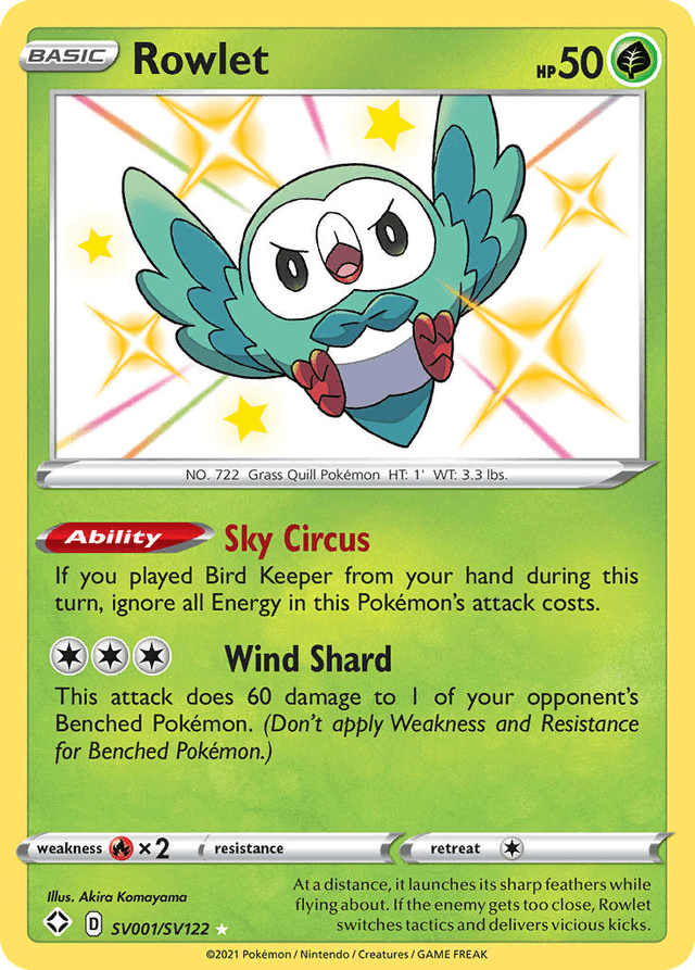 Carta Rowlet SV001/122 do set Shining Fates Shiny Vault — Pokémon TCG | Bynx