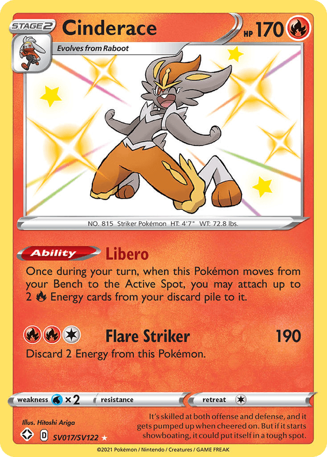 Carta Cinderace SV017/122 do set Shining Fates Shiny Vault — Pokémon TCG | Bynx