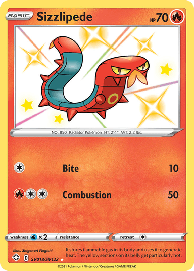 Carta Sizzlipede SV018/122 do set Shining Fates Shiny Vault — Pokémon TCG | Bynx