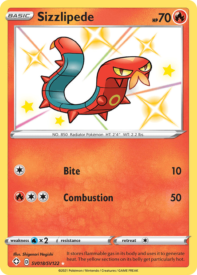 Carta Sizzlipede SV018/122 do set Shining Fates Shiny Vault — Pokémon TCG | Bynx