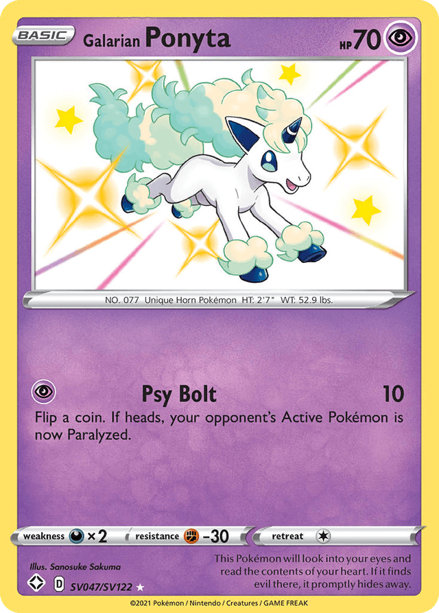 Carta Galarian Ponyta SV047/122 do set Shining Fates Shiny Vault — Pokémon TCG | Bynx