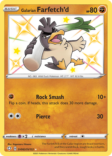 Carta Galarian Farfetch'd SV063/122 do set Shining Fates Shiny Vault — Pokémon TCG | Bynx