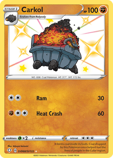 Carta Carkol SV068/122 do set Shining Fates Shiny Vault — Pokémon TCG | Bynx