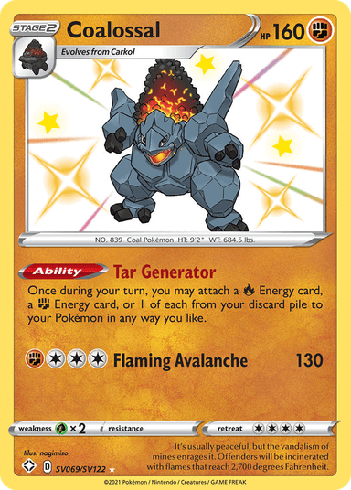 Carta Coalossal SV069/122 do set Shining Fates Shiny Vault — Pokémon TCG | Bynx