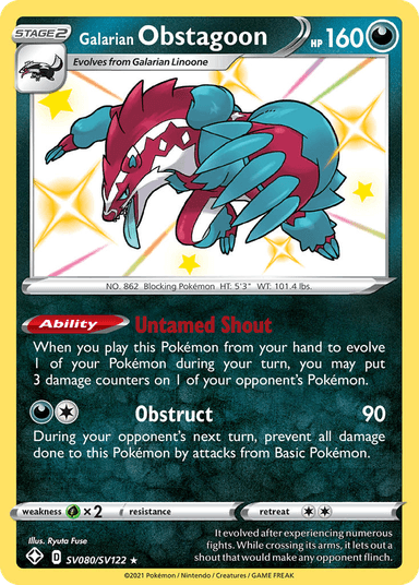 Carta Galarian Obstagoon SV080/122 do set Shining Fates Shiny Vault — Pokémon TCG | Bynx