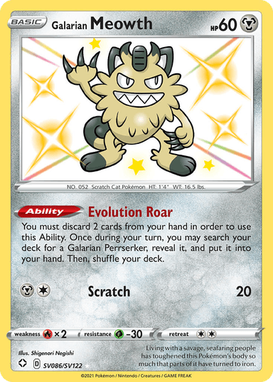 Carta Galarian Meowth SV086/122 do set Shining Fates Shiny Vault — Pokémon TCG | Bynx