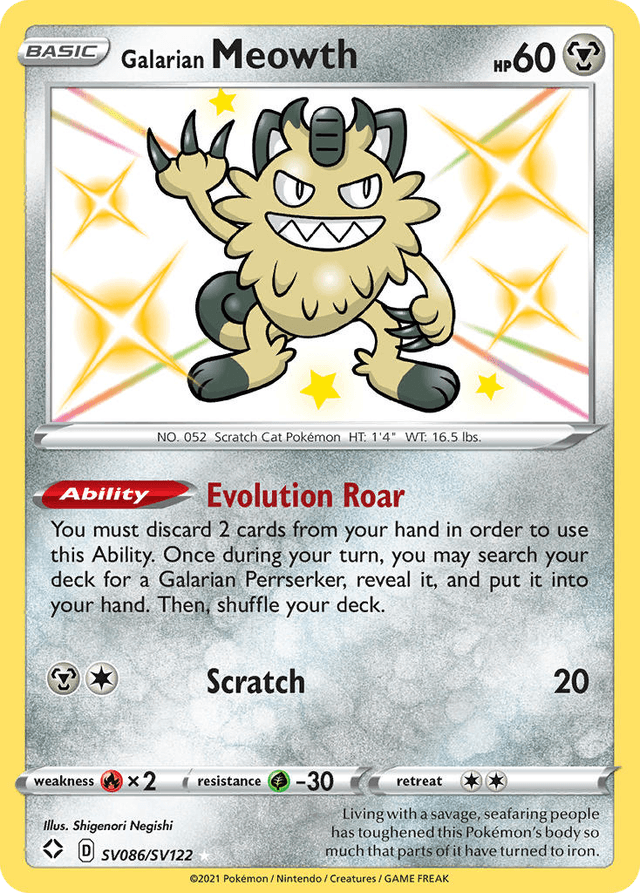 Carta Galarian Meowth SV086/122 do set Shining Fates Shiny Vault — Pokémon TCG | Bynx