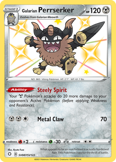 Carta Galarian Perrserker SV087/122 do set Shining Fates Shiny Vault — Pokémon TCG | Bynx