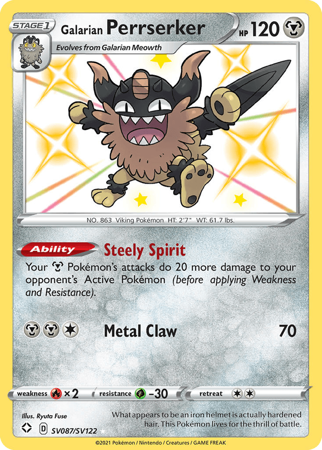 Carta Galarian Perrserker SV087/122 do set Shining Fates Shiny Vault — Pokémon TCG | Bynx